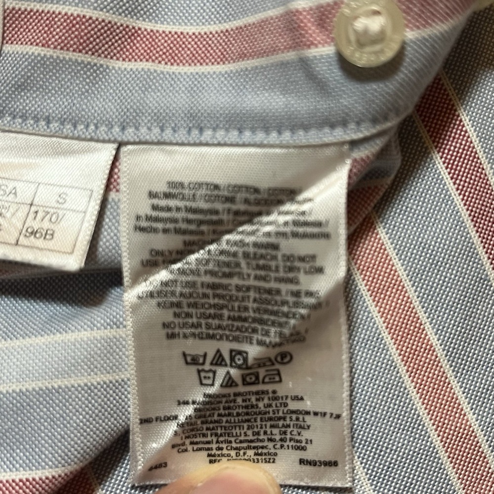 Brooks Brothers Shirt Men Small Blue Pink Striped Regent Fit Button Down READ * - Picture 9 of 13